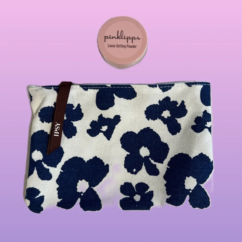 IPSY cotton Canvas makeup bag & Pinklipps Loose Setting powder